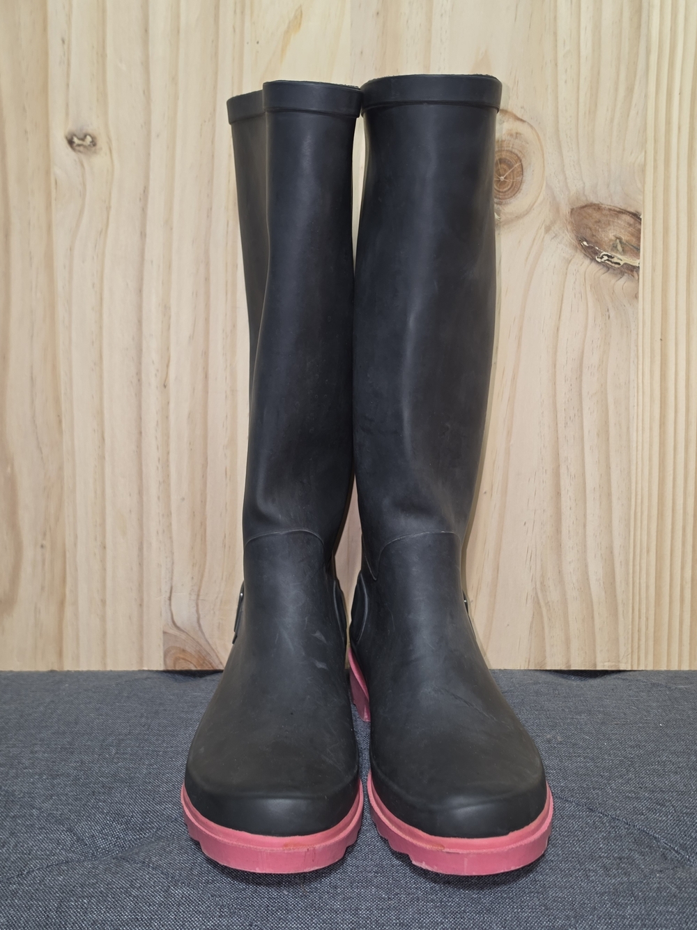 BearPaw Black Rain Boots with Pink Outsole - Women's Waterproof Tall Boots